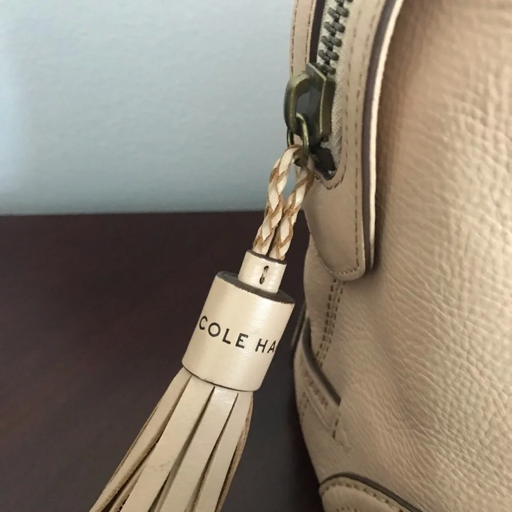 Vintage Cole Haan Beige Leather Satchel with Braided Handles Matte Gold Hardware